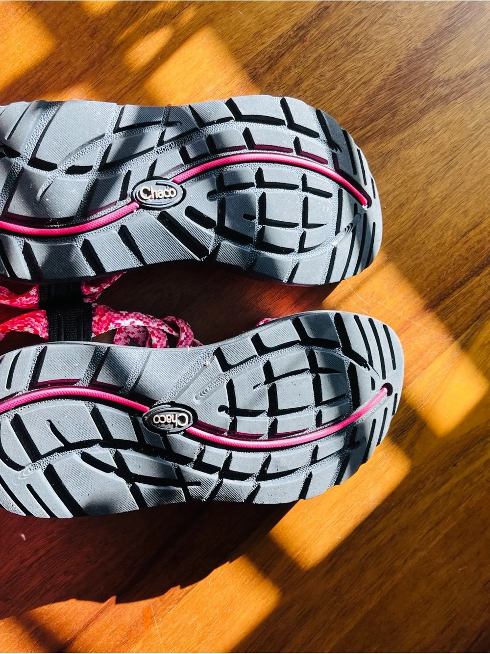 Chaco Woven Strap Sport Sandals - Black with Pink/White Straps